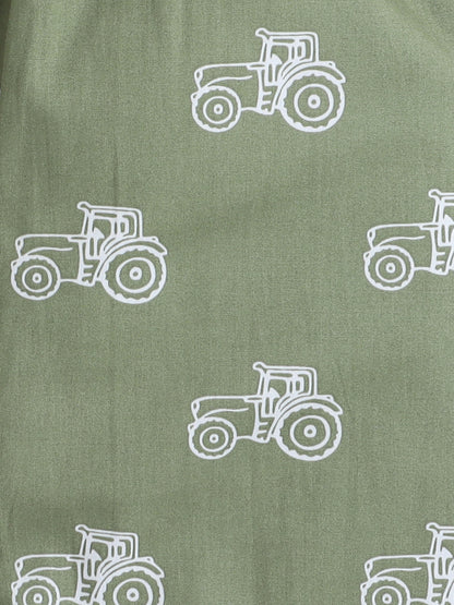 Half Sleeves Cotton Vehicle Printed Night Suit Set Green