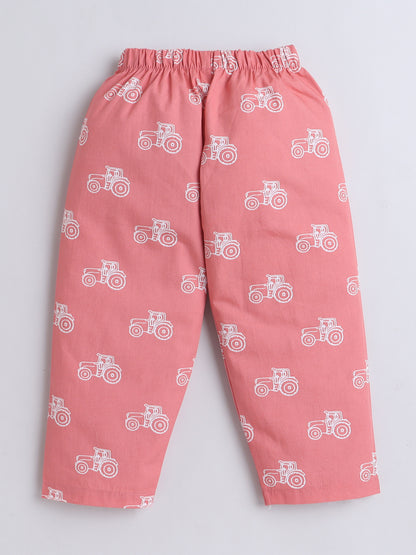 Half Sleeves Cotton Vehicle Printed Night Suit Set Peach