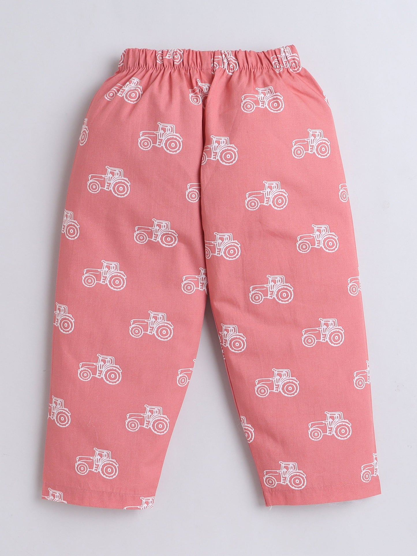 Cotton Woven Half Sleeves Vintage Car Printed Coordinating Night Suit Set - Peach