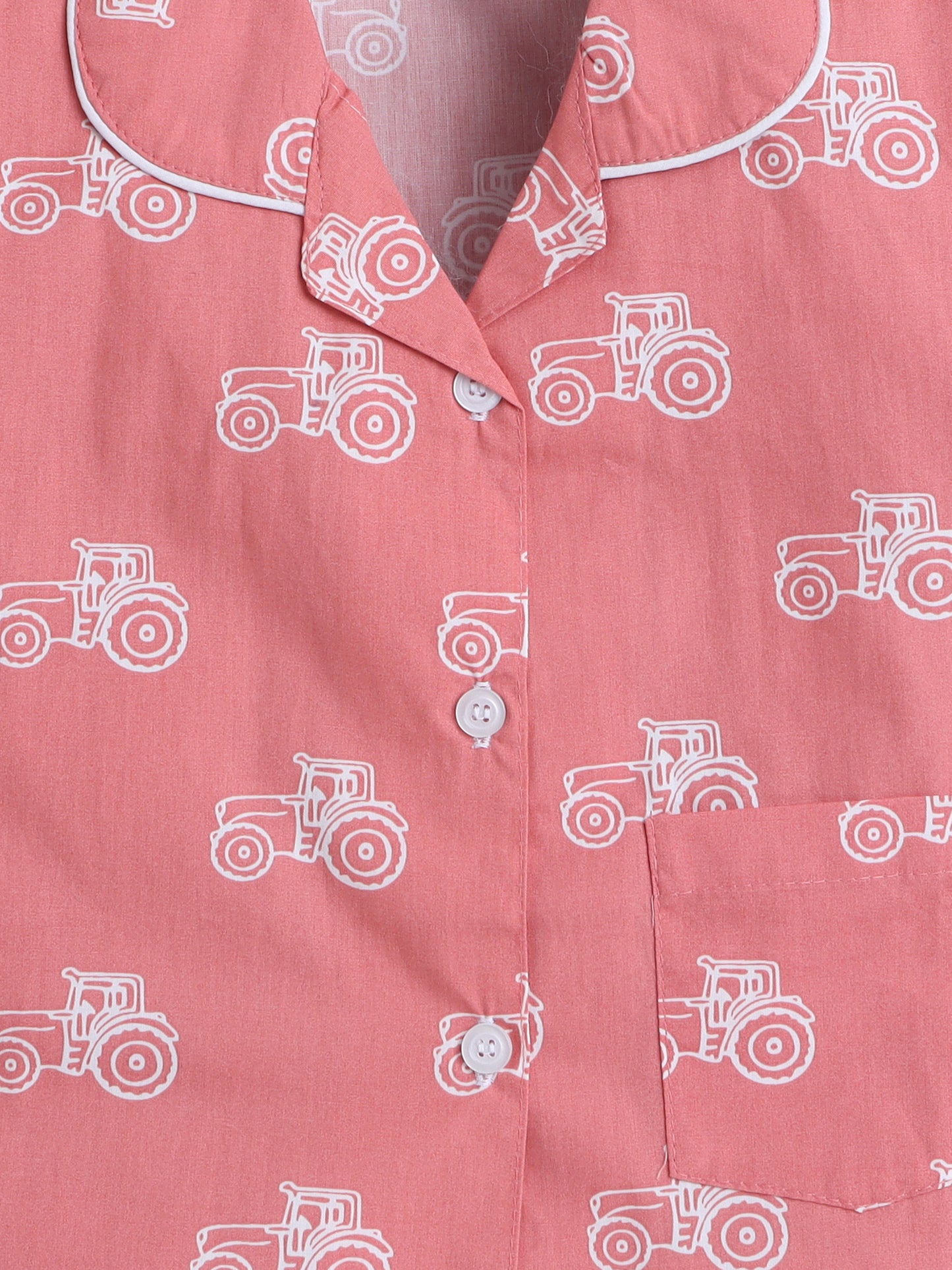 Half Sleeves Cotton Vehicle Printed Night Suit Set Peach