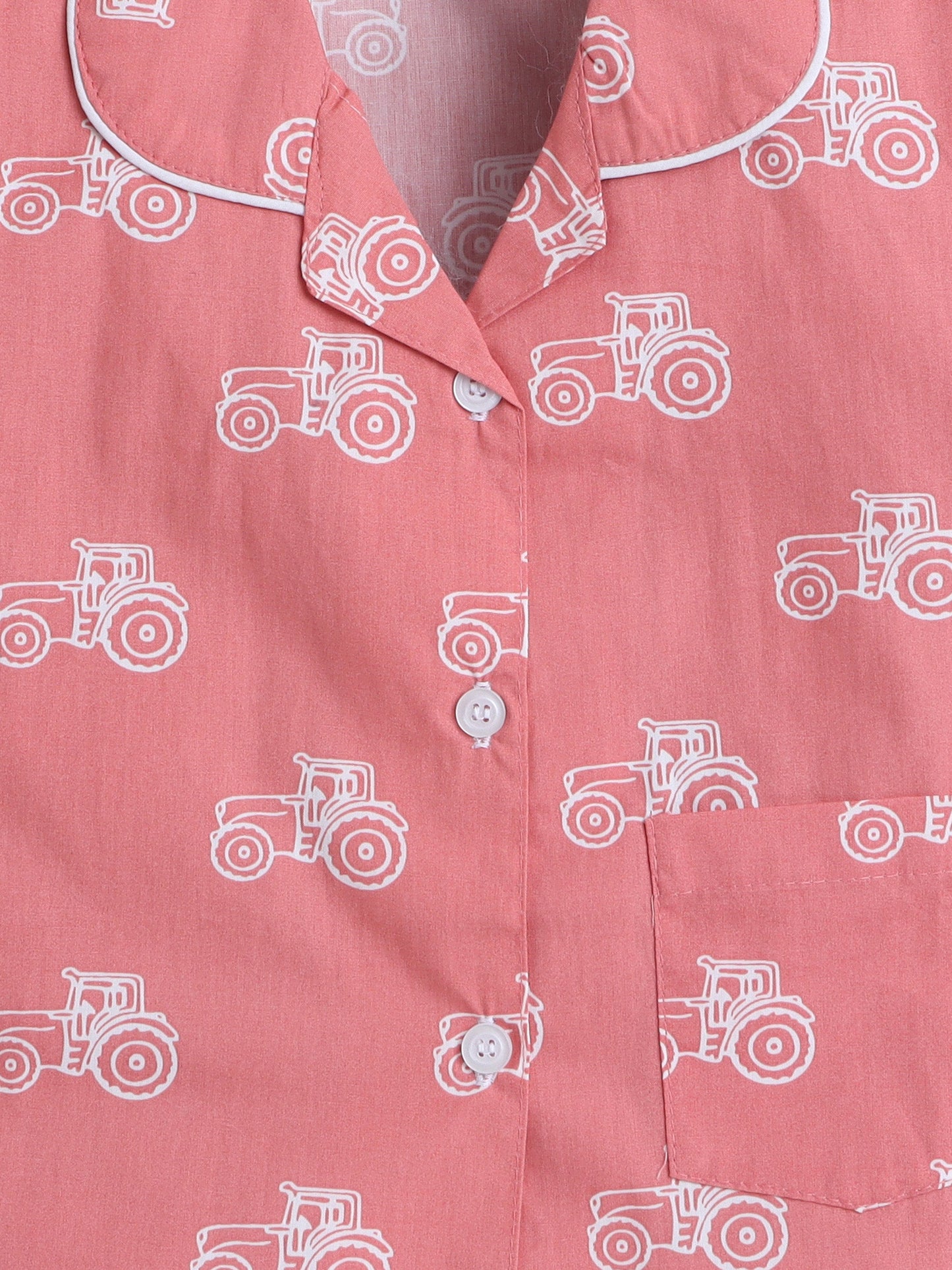 Cotton Woven Half Sleeves Vintage Car Printed Coordinating Night Suit Set - Peach