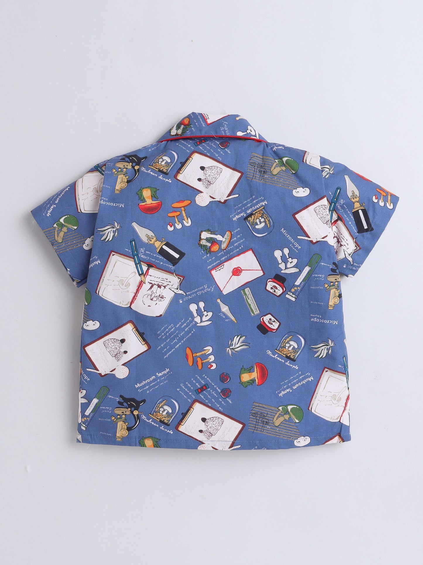 Cotton Woven Half Sleeves Diary & Pen Printed Coordinating Night Suit Set - Royal Blue