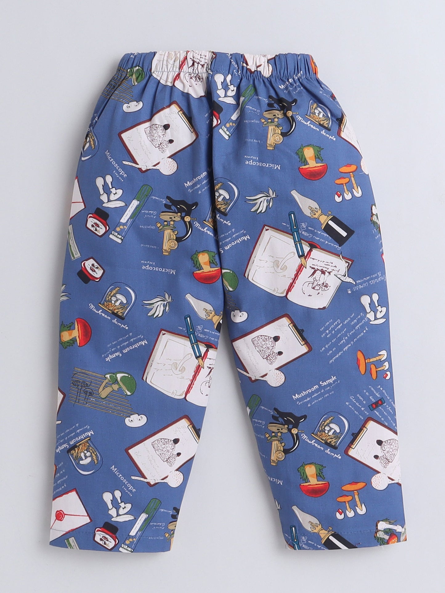 Cotton Woven Half Sleeves Diary & Pen Printed Coordinating Night Suit Set - Royal Blue