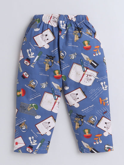 Cotton Woven Half Sleeves Diary & Pen Printed Coordinating Night Suit Set - Royal Blue