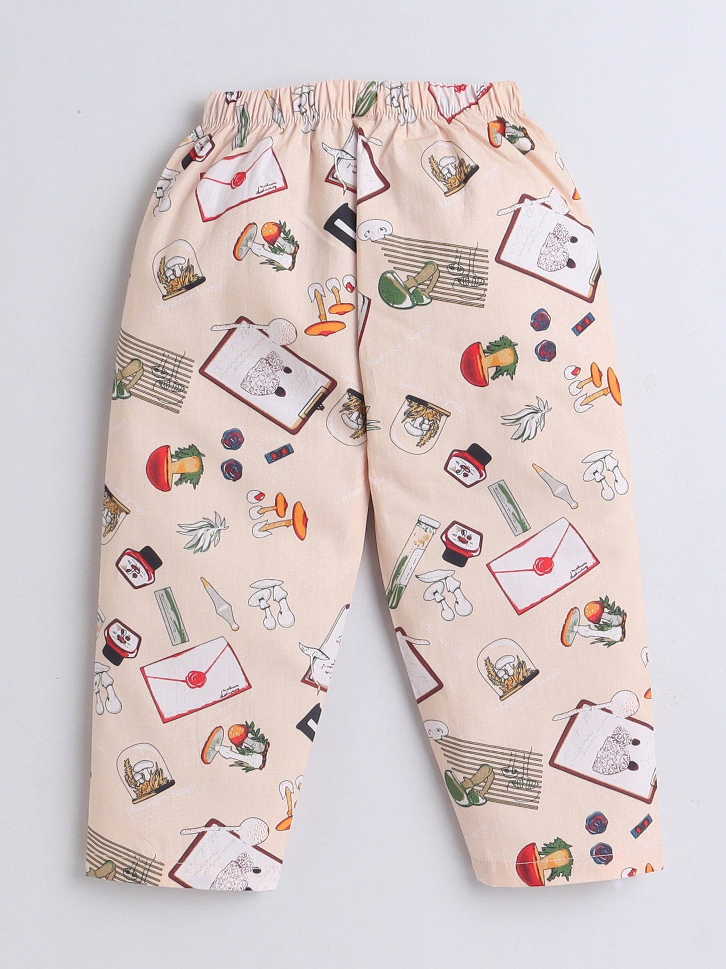 Cotton Woven Half Sleeves Diary & Pen Printed Coordinating Night Suit Set - Beige