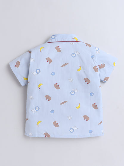 Half Sleeves Cotton Elephant Printed Night Suit Set Sea Green