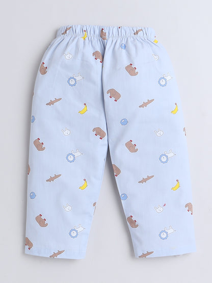 Half Sleeves Cotton Elephant Printed Night Suit Set Sea Green
