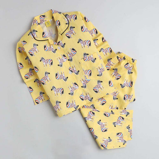 Zebra Print Full Sleeves Night Suit - Yellow