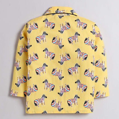 Zebra Print Full Sleeves Night Suit - Yellow