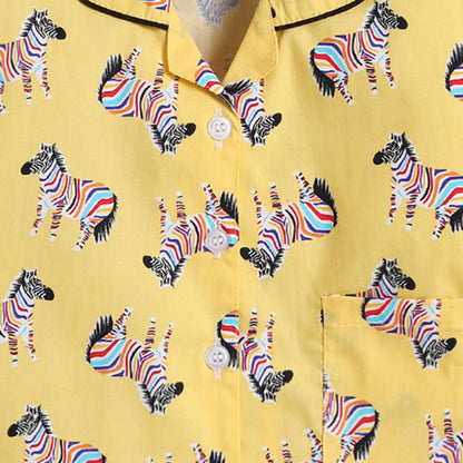 Zebra Print Full Sleeves Night Suit - Yellow