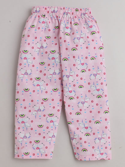 Half Sleeves Unicorn Magic Printed Collared Night Suit Pink