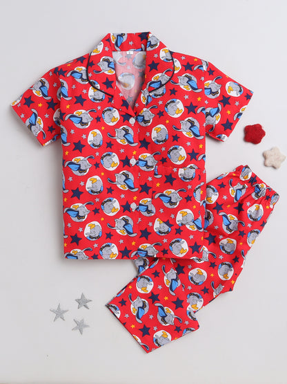 Elephant Printed Half Sleeves Lounge Wear Night Suit Set For Kids Red