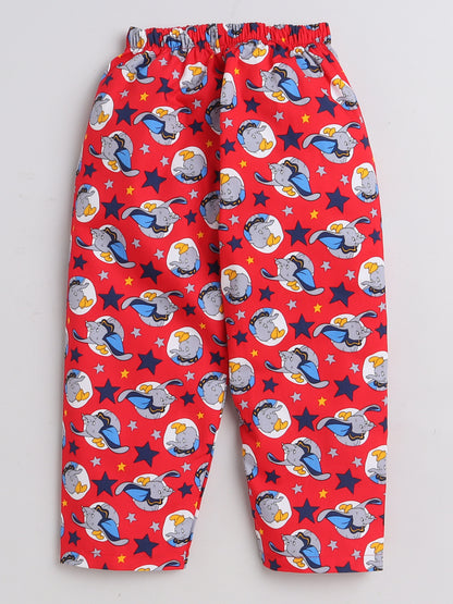 Elephant Printed Half Sleeves Lounge Wear Night Suit Set For Kids Red