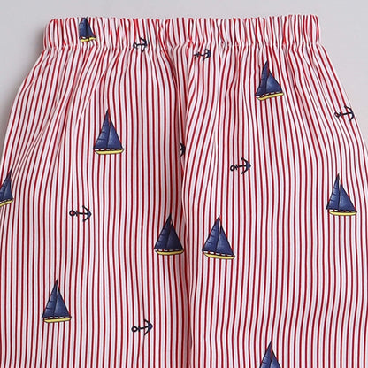 Stripes and Ship Printed Half Sleeves Lounge Wear Night Suit Set For Kids
