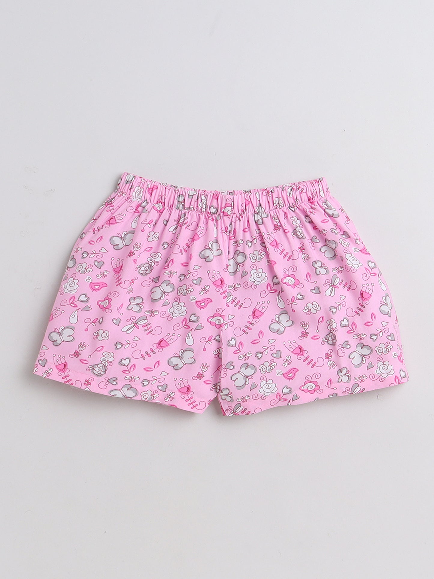 Heart and Bunny Printed Half Sleeves Top and Shorts Set Night Suit Set For Kids Pink