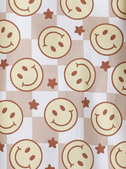 Full Sleeves Smiley Printed Lounge Wear Night Suit Set For Kids Brown