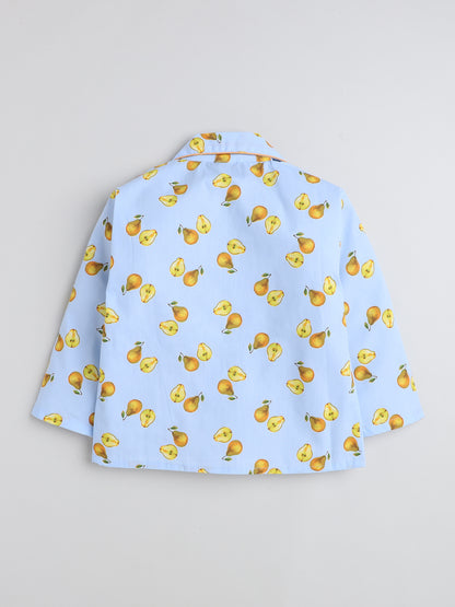 Full Sleeves Avacado Print Lounge Wear Night Suit Set For Kids Sky Blue