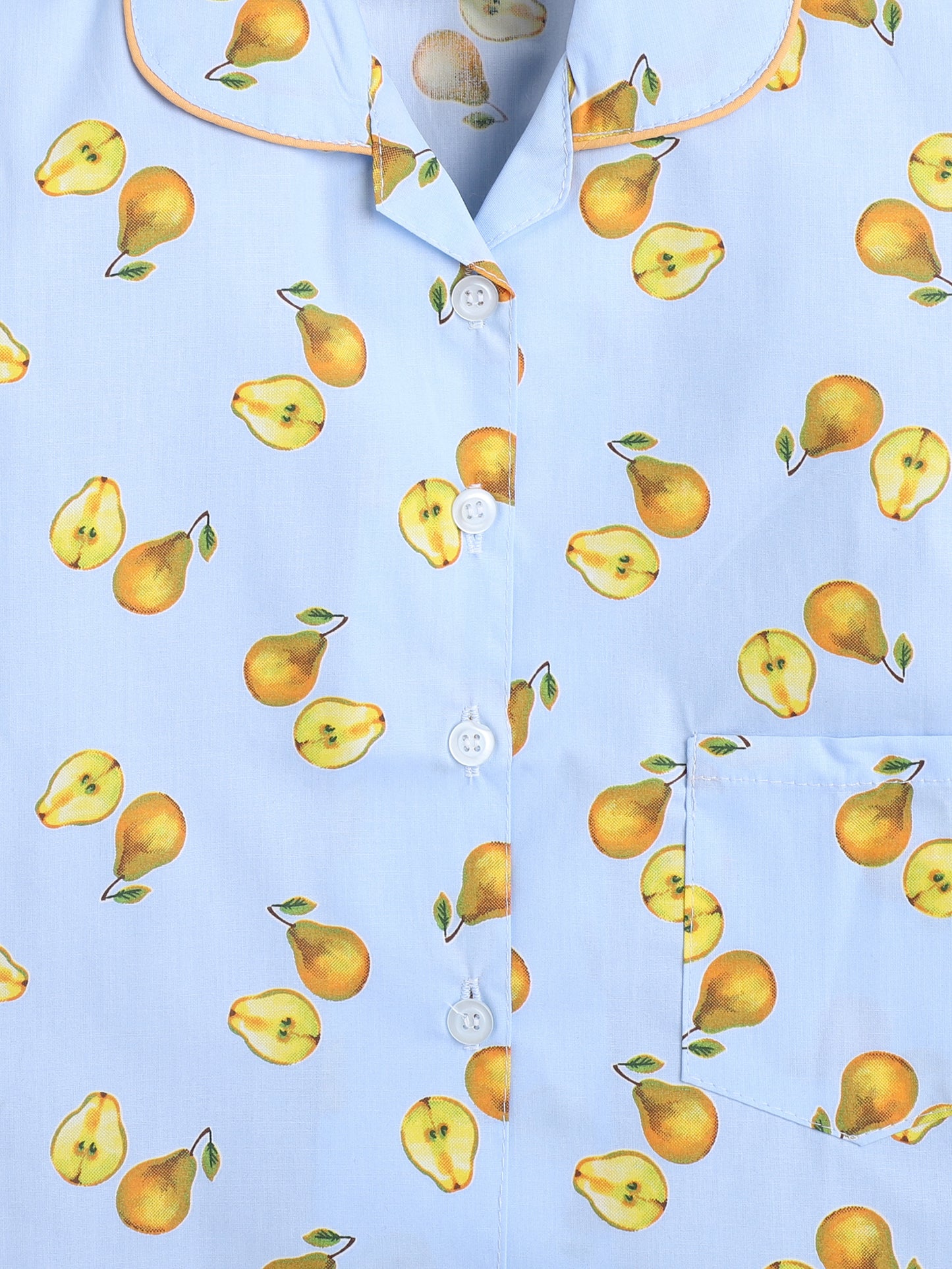 Full Sleeves Avacado Print Lounge Wear Night Suit Set For Kids Sky Blue
