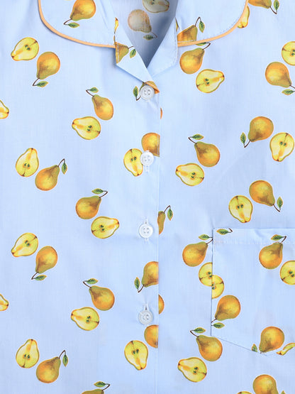 Full Sleeves Avacado Print Lounge Wear Night Suit Set For Kids Sky Blue