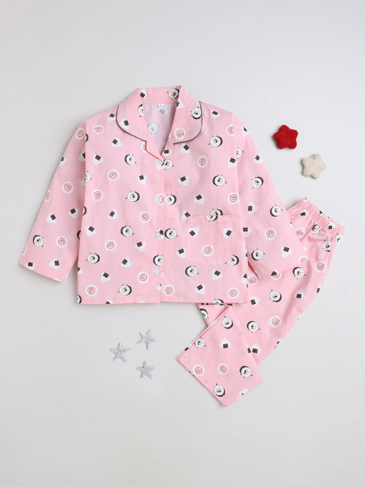 Full Sleeves Drum & Game Controller Printed Shirt With Pajama - Pink