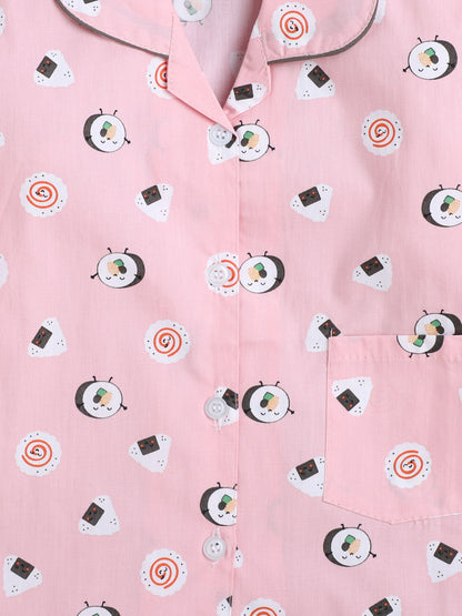 Full Sleeves Drum & Game Controller Printed Shirt With Pajama - Pink