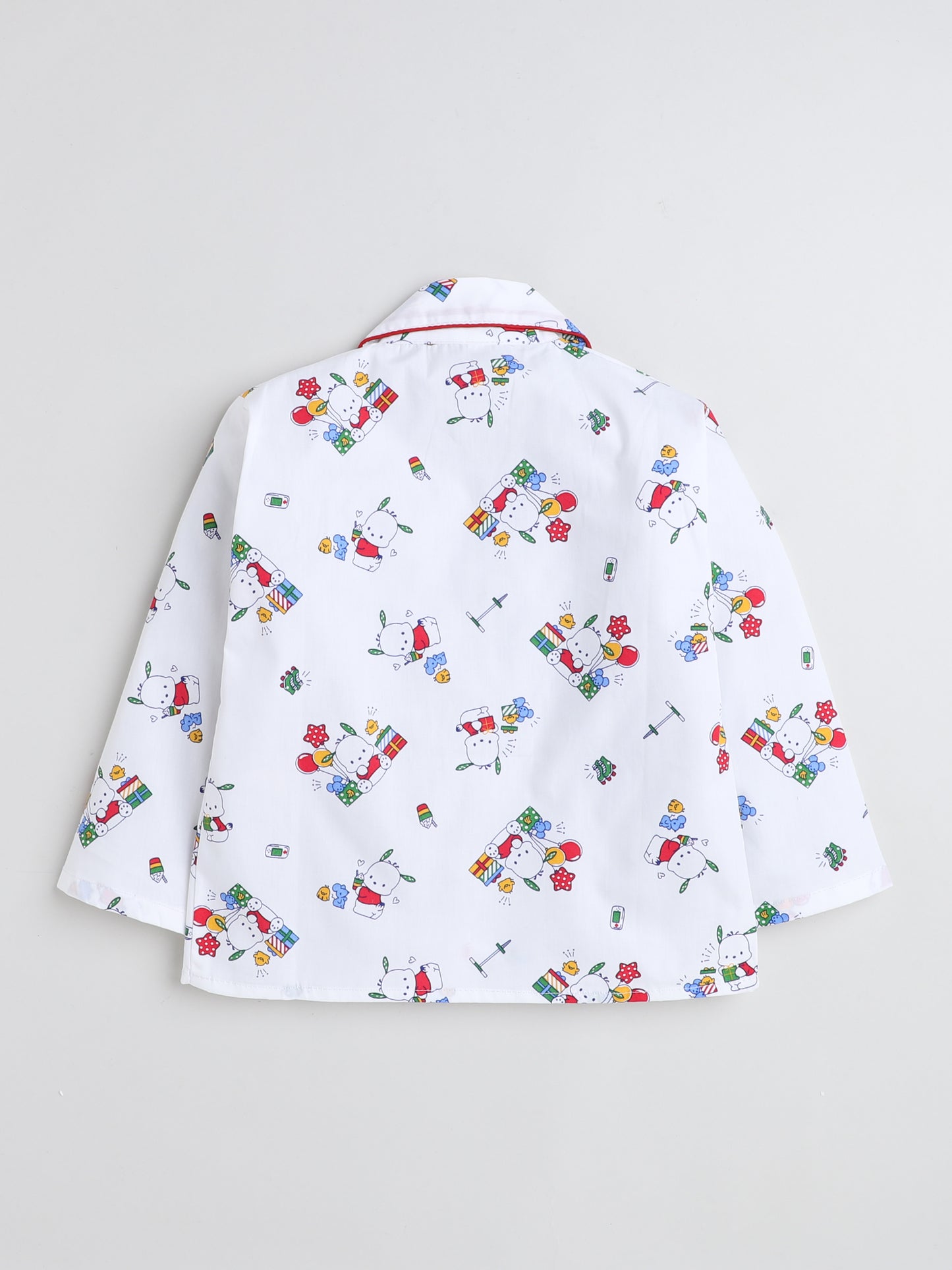 Full Sleeves Printed Lounge Wear Night Suit Set For Kids White