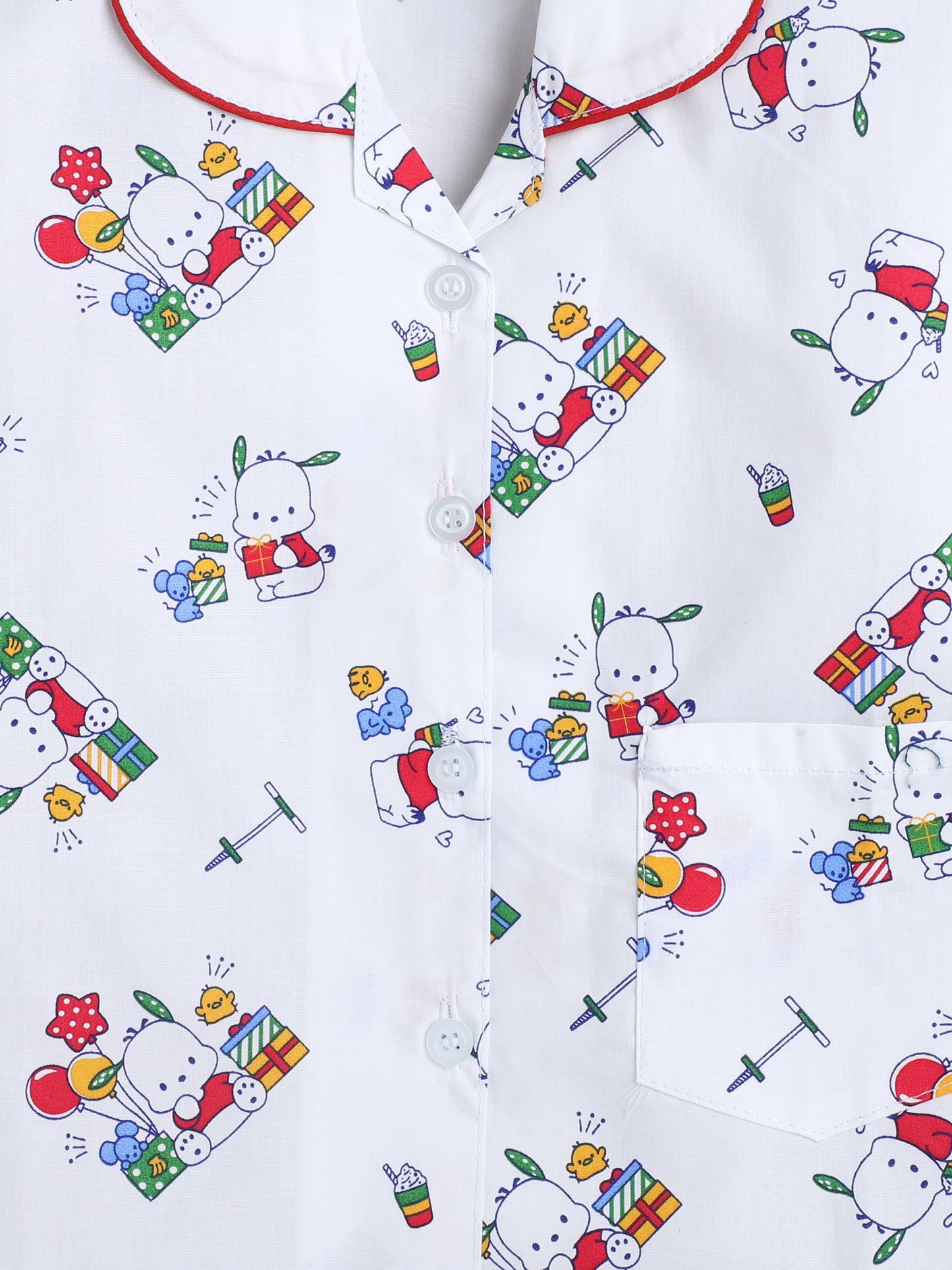 Full Sleeves Printed Lounge Wear Night Suit Set For Kids White