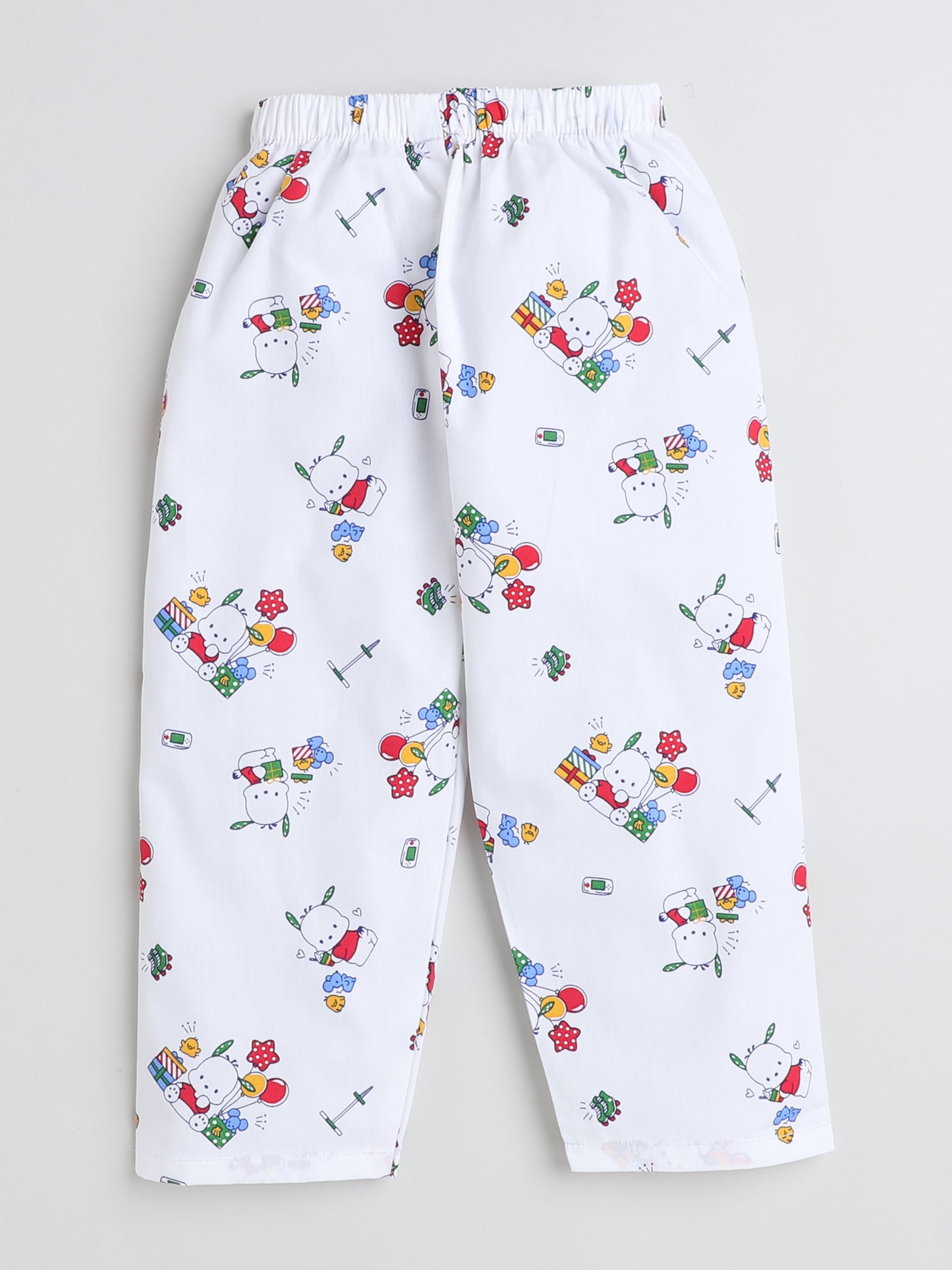 Full Sleeves Printed Lounge Wear Night Suit Set For Kids White