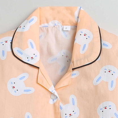 Full Sleeves Printed Shirt With Pajama - Orange
