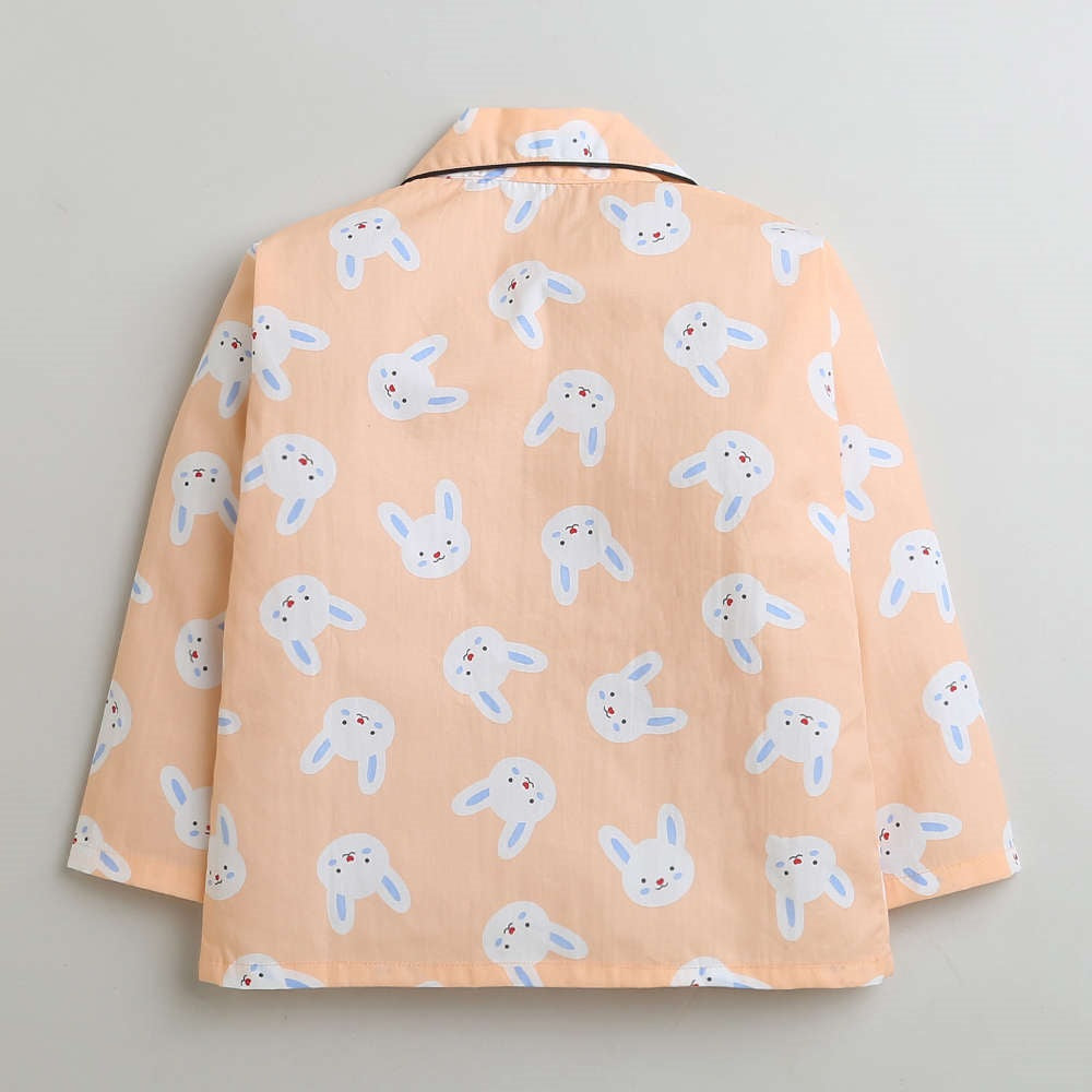 Full Sleeves Printed Shirt With Pajama - Orange