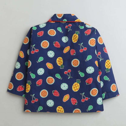 Full Sleeves Printed Shirt With Pajama - Blue