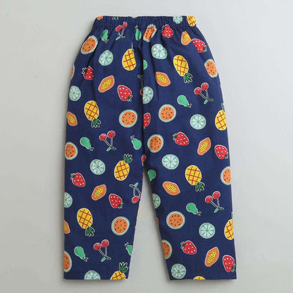 Full Sleeves Printed Shirt With Pajama - Blue