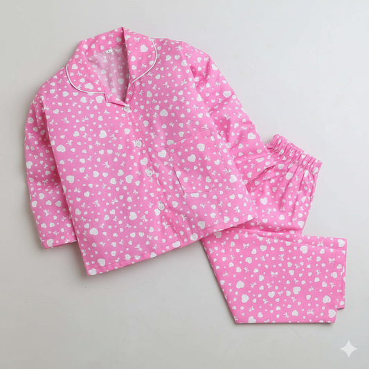 Full Sleeves Printed Shirt With Pajama - Pink
