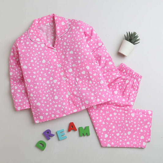Full Sleeves Printed Shirt With Pajama - Pink