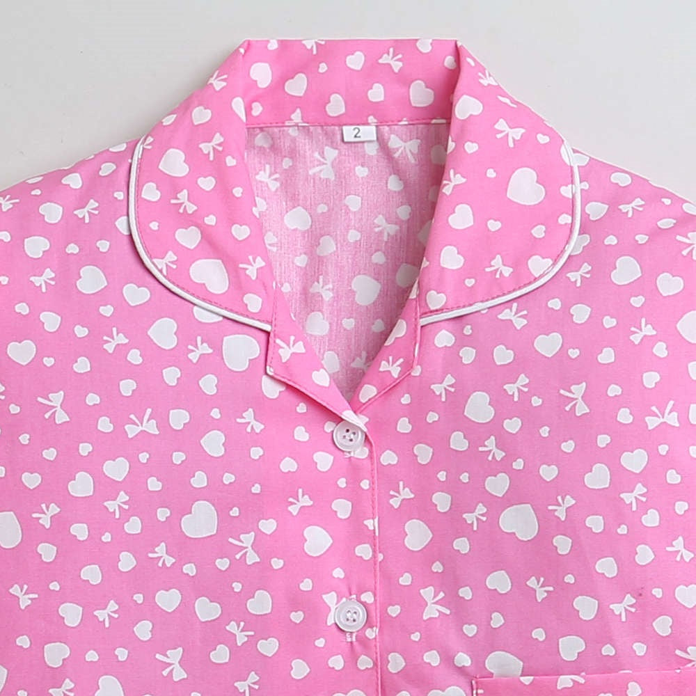 Full Sleeves Printed Shirt With Pajama - Pink