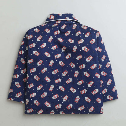 Popcorn Printed Full Sleeves Lounge Wear Night Suit Set For Kids Navy Blue
