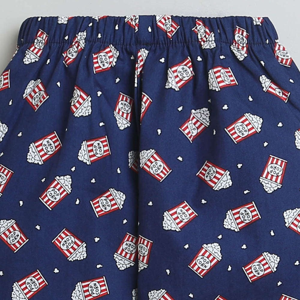Popcorn Printed Full Sleeves Lounge Wear Night Suit Set For Kids Navy Blue