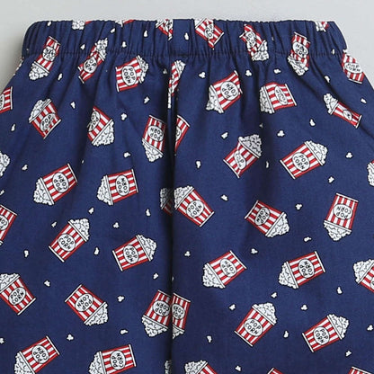 Popcorn Printed Full Sleeves Lounge Wear Night Suit Set For Kids Navy Blue