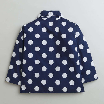 Cotton Full Sleeves Polka Dots Printed Coordinating Night Suit Set - Navy Blue