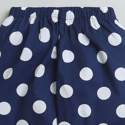 Cotton Full Sleeves Polka Dots Printed Coordinating Night Suit Set - Navy Blue