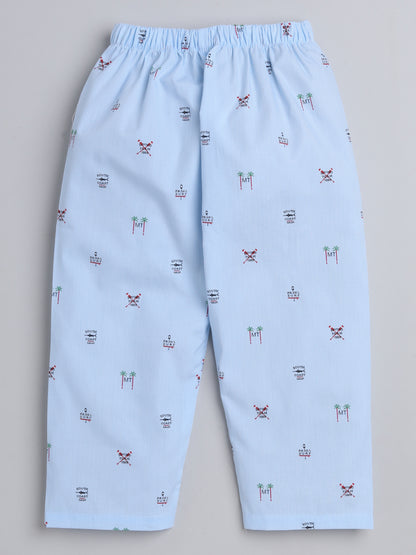 Full Sleeves Stripes Printed Lounge Wear Night Suit Set For Kids Sky Blue