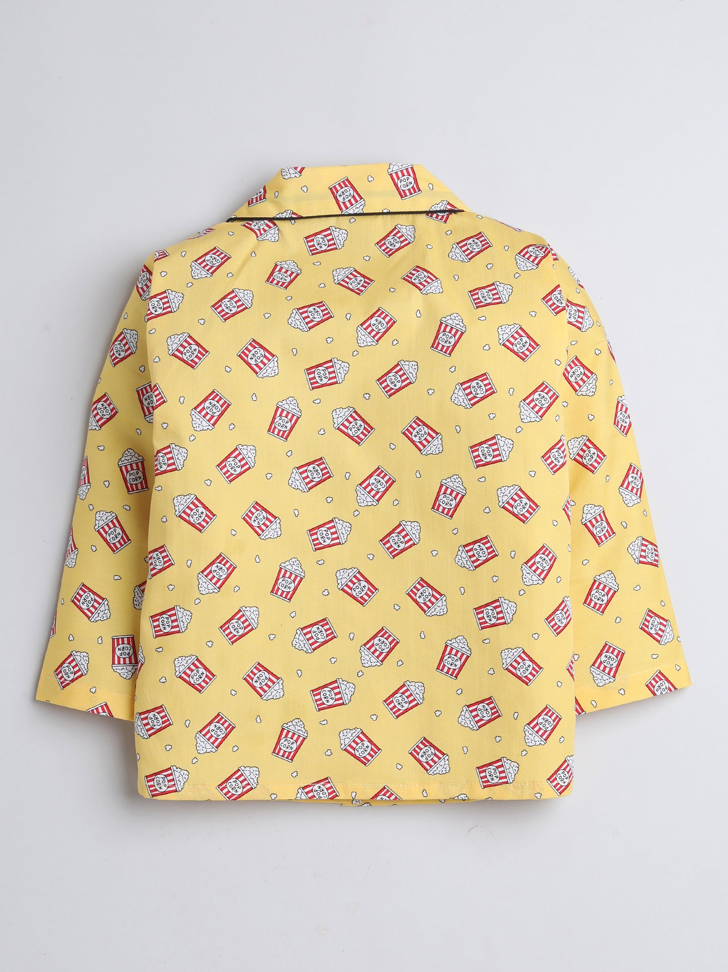 Popcorn Printed Full Sleeves Lounge Wear Night Suit Set For Kids Mustard