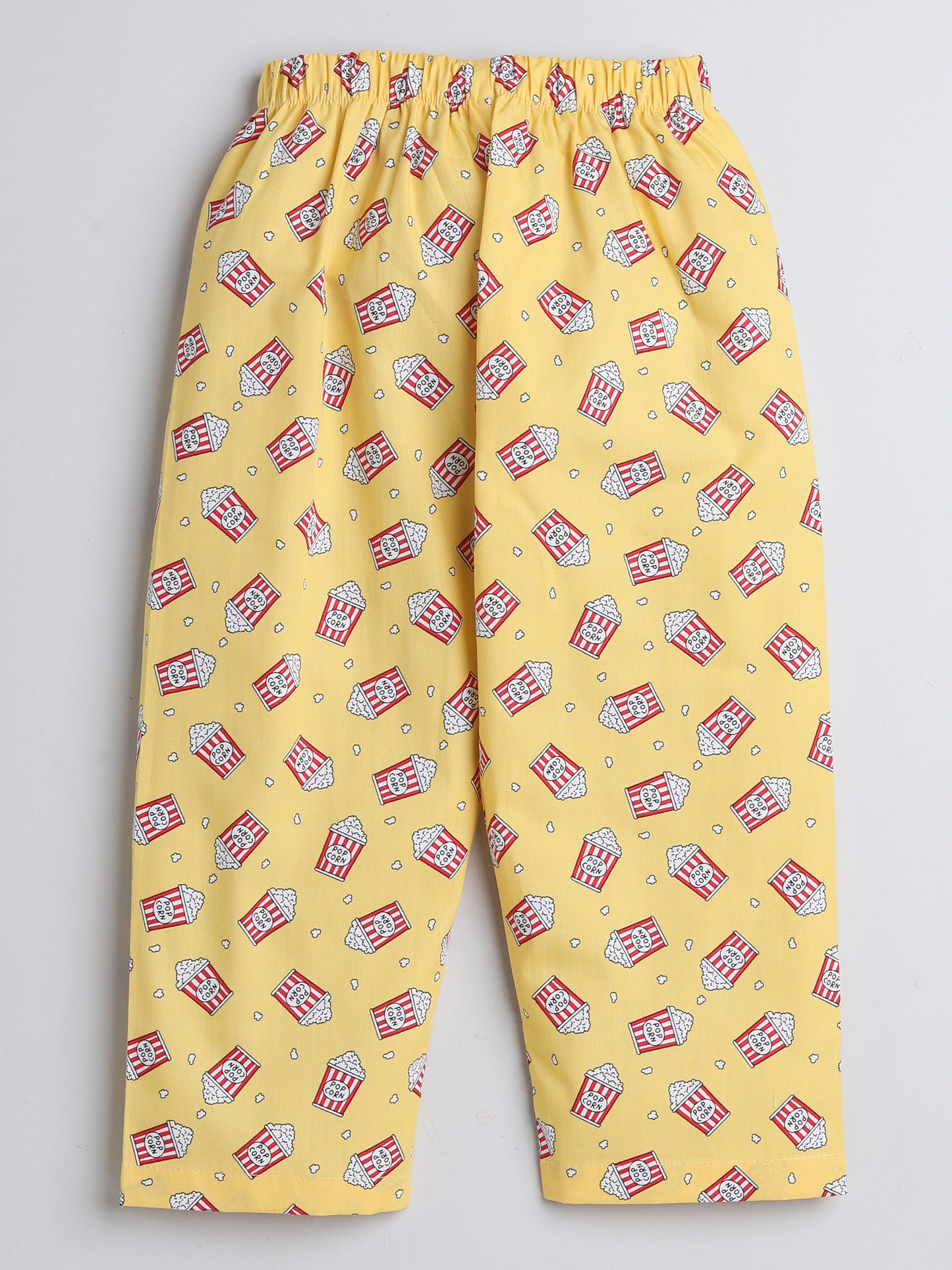 Popcorn Printed Full Sleeves Lounge Wear Night Suit Set For Kids Mustard