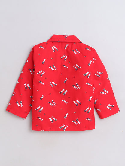 Cute Bunny Printed Full Sleeves Lounge Wear Night Suit Set For Kids Red