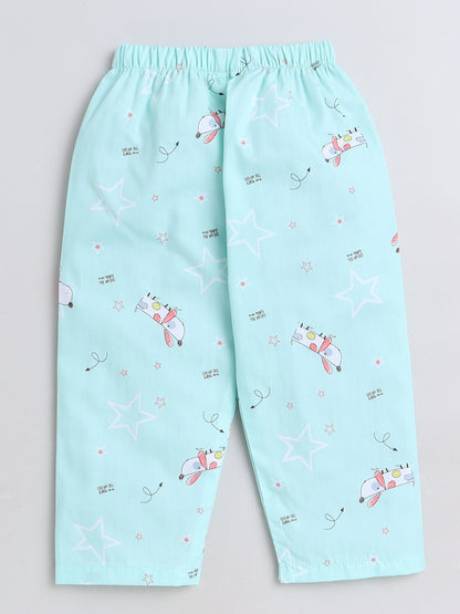 Cute Dog Printed Full Sleeves Lounge Wear Night Suit Set For Kids Blue
