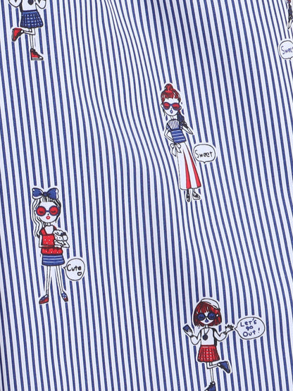 Stripes Printed Printed Full Sleeves Lounge Wear Night Suit Set For Kids Blue