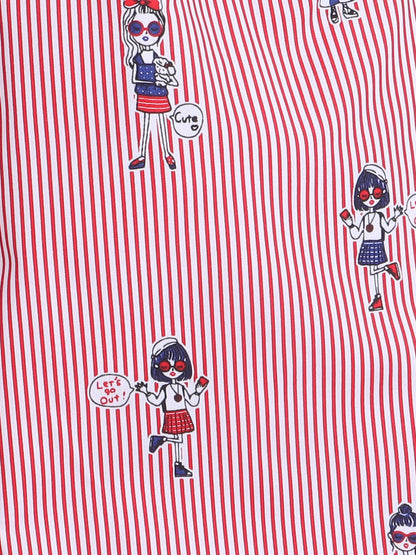 Stripes Printed Printed Full Sleeves Lounge Wear Night Suit Set For Kids Red