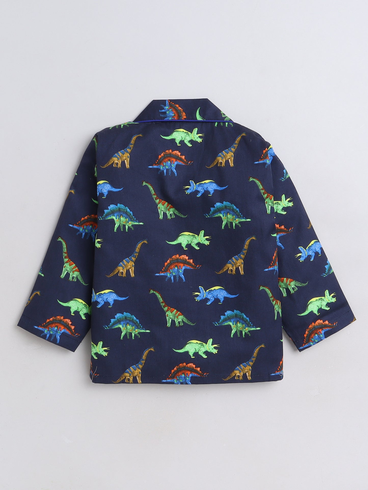 Dianosaur Printed Full Sleeves Lounge Wear Night Suit Set For Kids Naby Blue