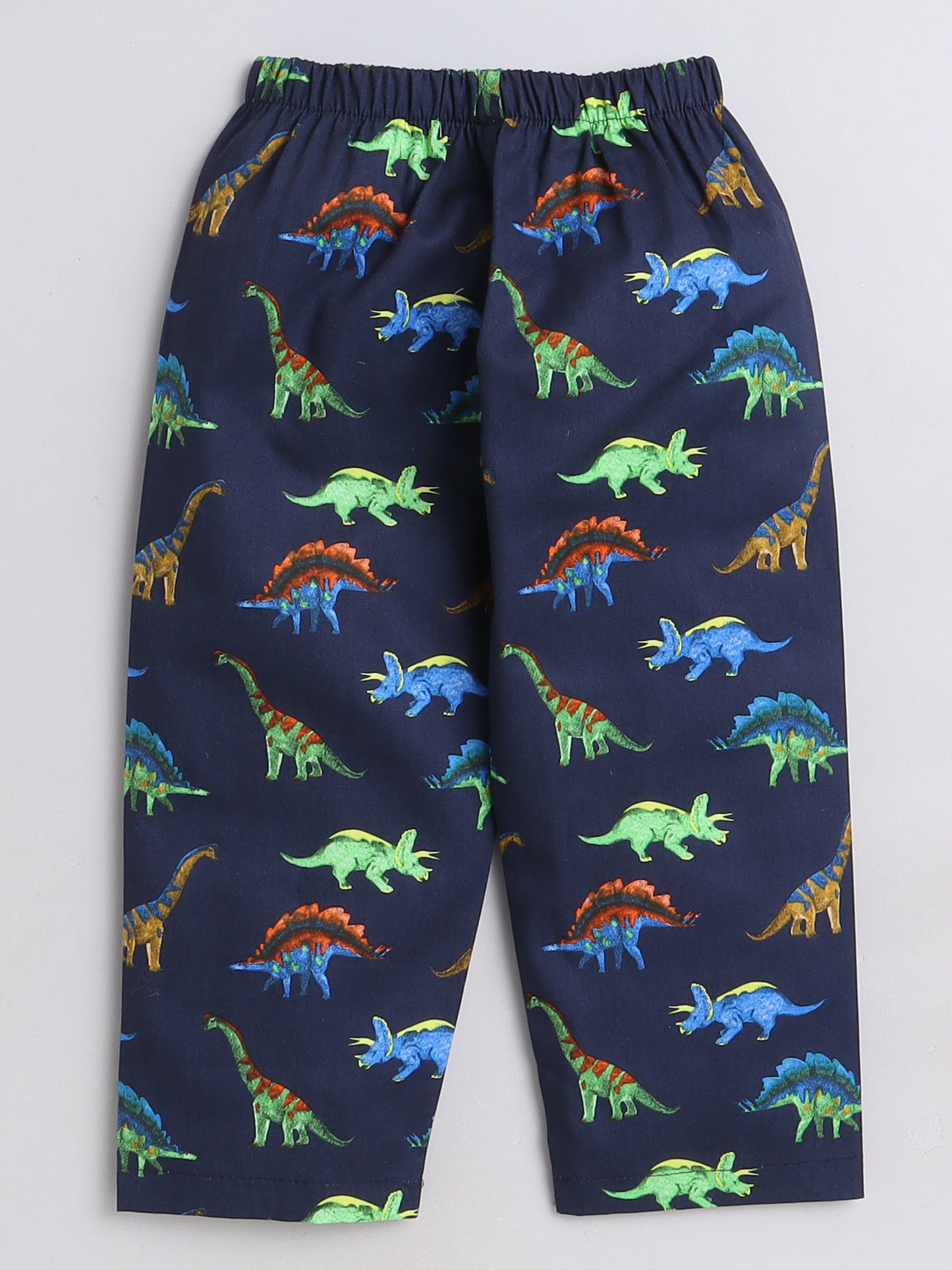 Dianosaur Printed Full Sleeves Lounge Wear Night Suit Set For Kids Naby Blue