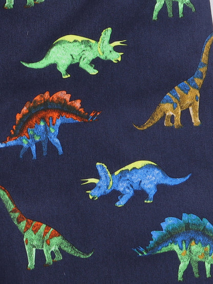Dianosaur Printed Full Sleeves Lounge Wear Night Suit Set For Kids Naby Blue